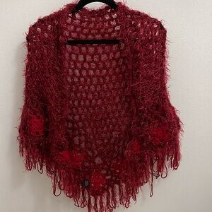 Shawl Knitted Deep Reds GUC